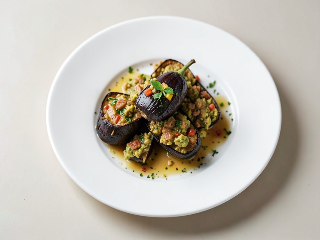 Fette di melanzana alla griglia con crema di tonno e avocado