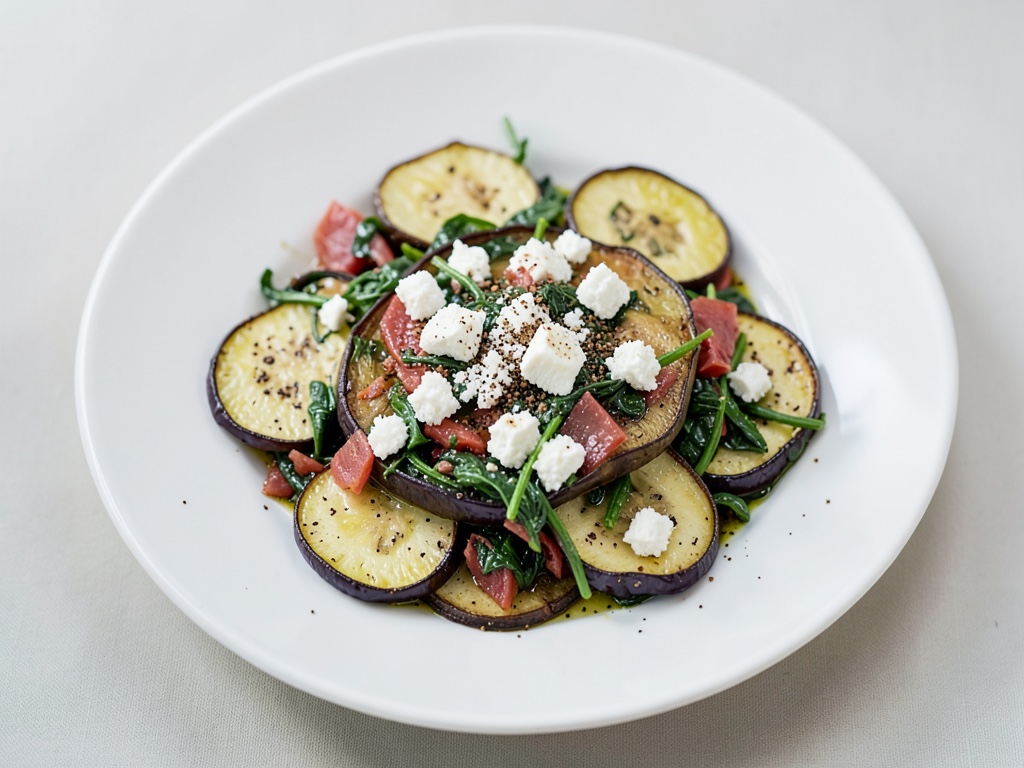 Melanzane alla griglia con spinaci e feta