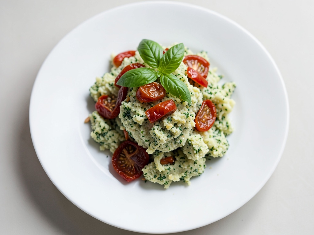 Crema cremosa de coliflor con tomates secos