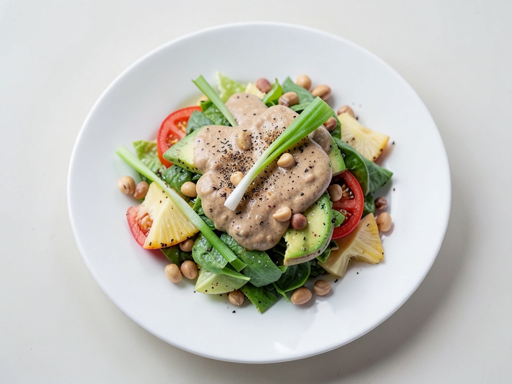 Insalata di avocado e ananas con condimento all'arachide