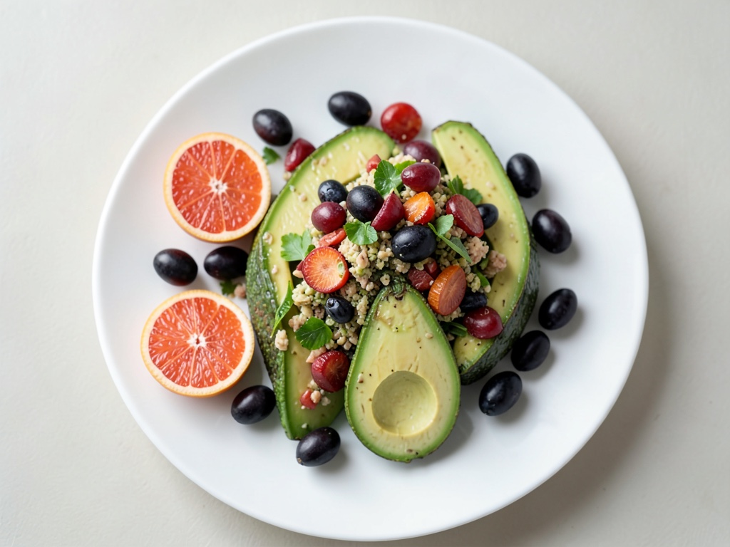 Insalata fresca con avocado, pompelmo e frutti di mare