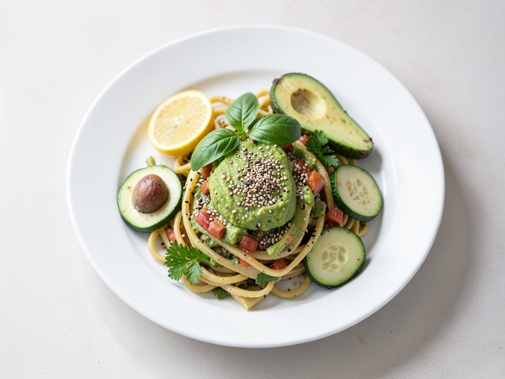 Avocado-Pasta mit Zucchini und Sesam