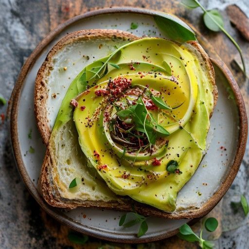 Pan de masa madre tostado con hummus, aguacate y rábanos