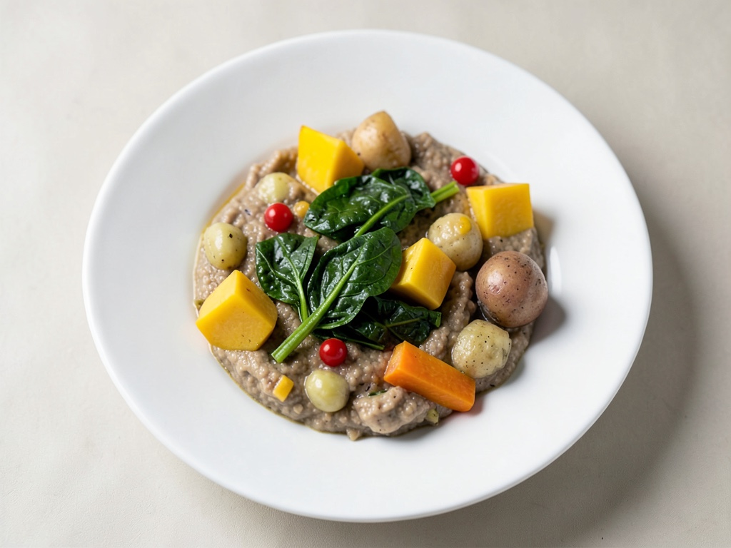 Pappa per bambini con patata, spinaci e mango