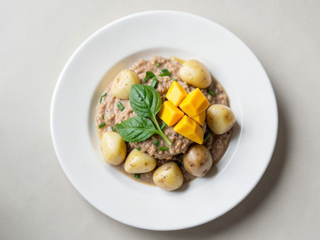 Purea per bambini con patate, spinaci e mango