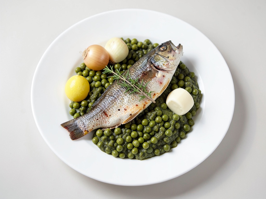 Pesce fritto con purè di piselli