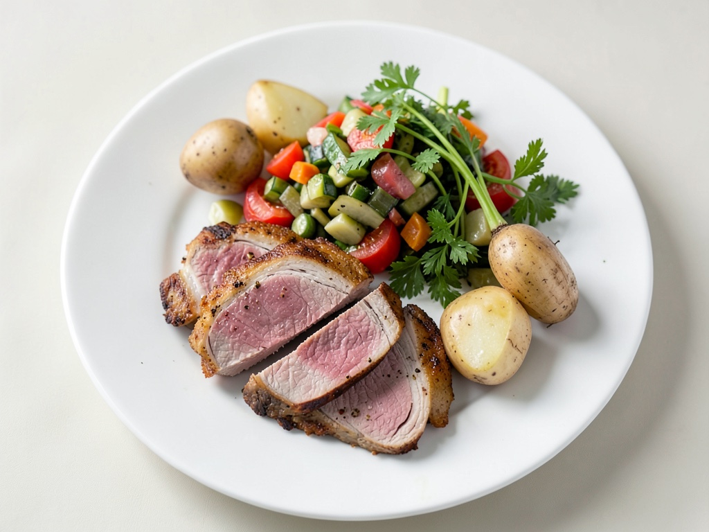 Filetto di pollo croccante con insalata di patate e cetrioli e prezzemolo croccante
