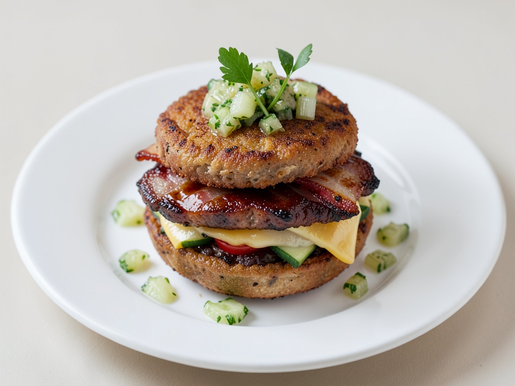 Burger croccanti al bacon e formaggio con salsa di cetrioli croccante