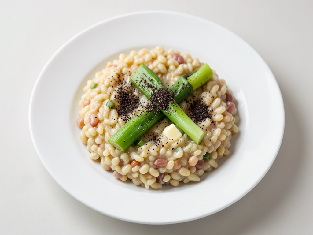 Risotto d'orge aux cèpes et asperges vertes