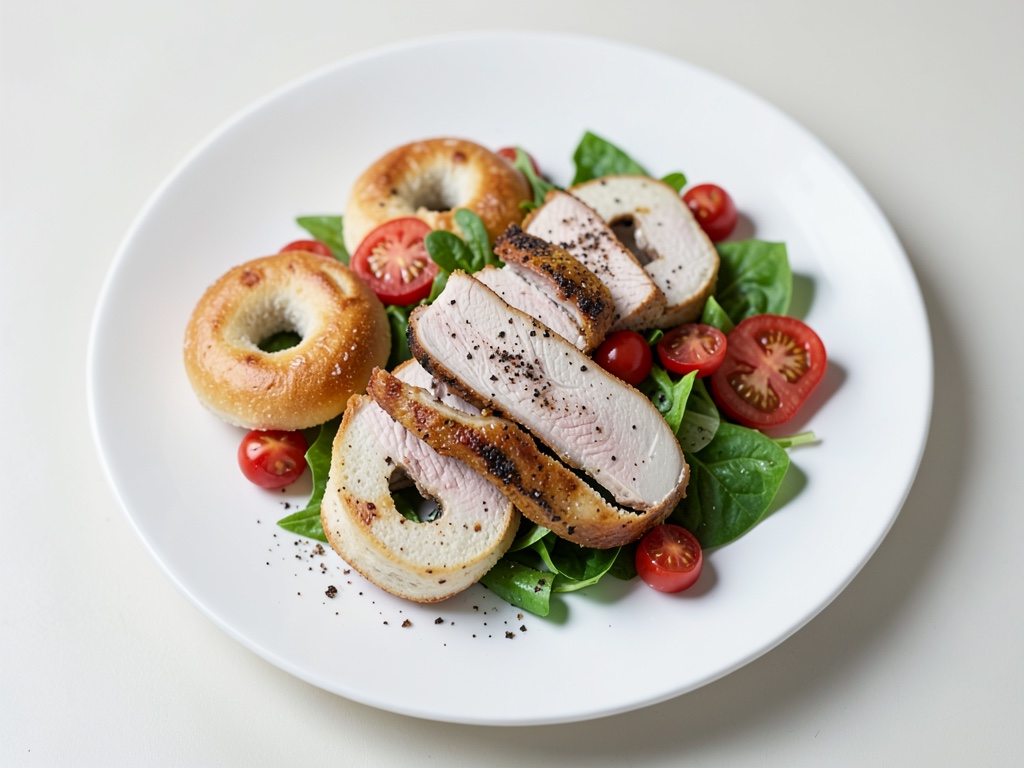 Bagel croccanti con pollo e insalata fresca