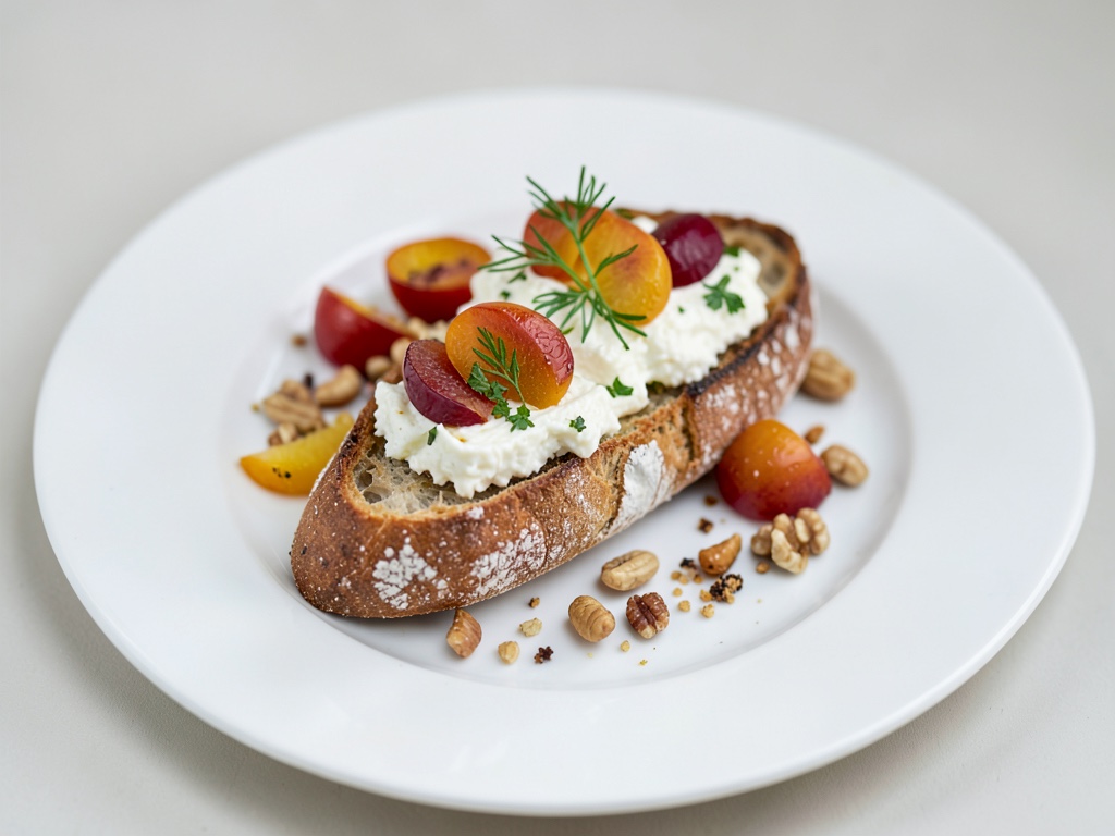 Baguette croccante con formaggio di capra, albicocche e noci