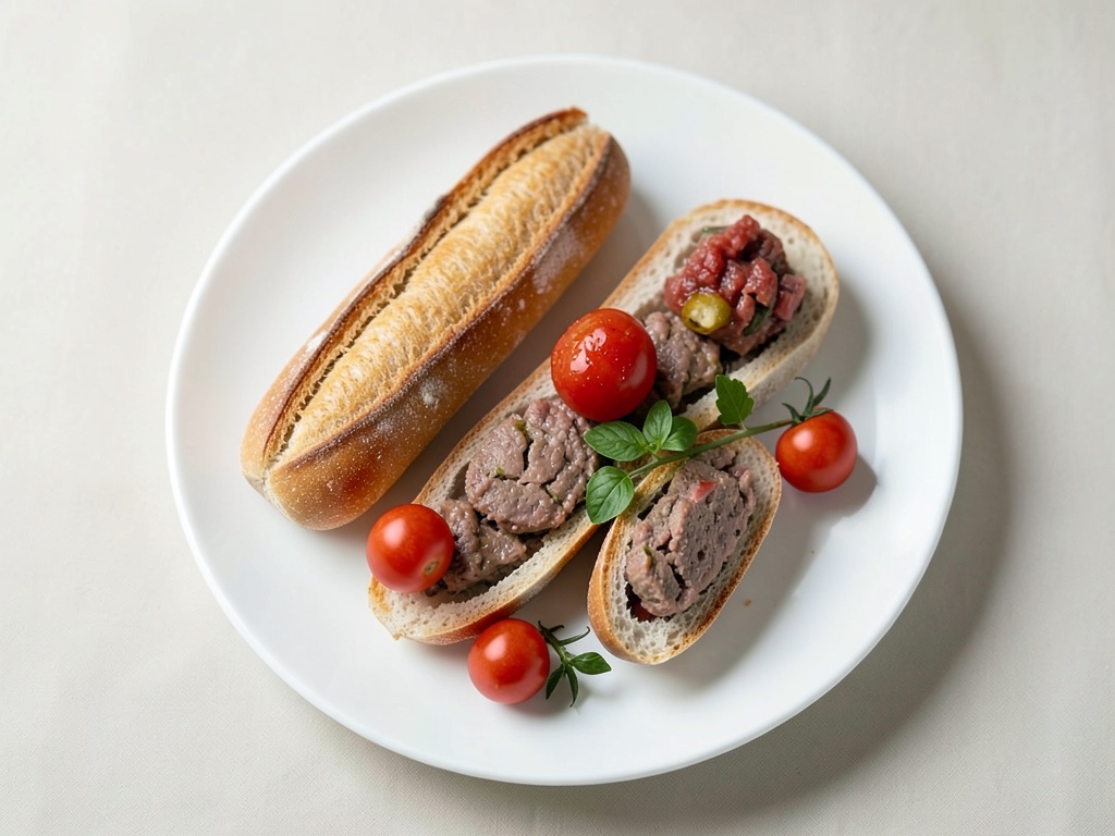 Baguette croccante con ripieno di carne macinata speziato