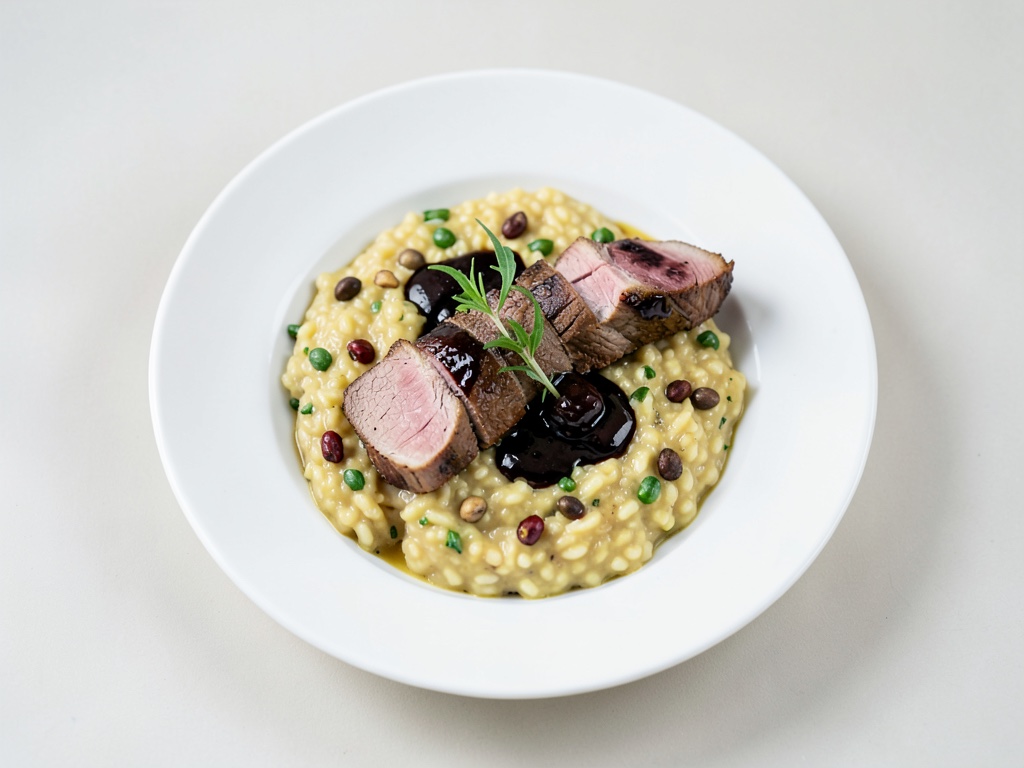 Filetto di maiale al balsamico con risotto cremoso ai pistacchi