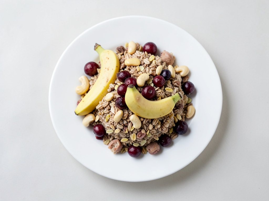 Muesli de plátano con frambuesas