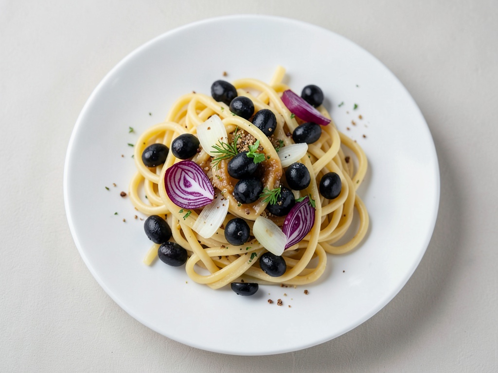 Tagliatelle con olive nere e radicchio