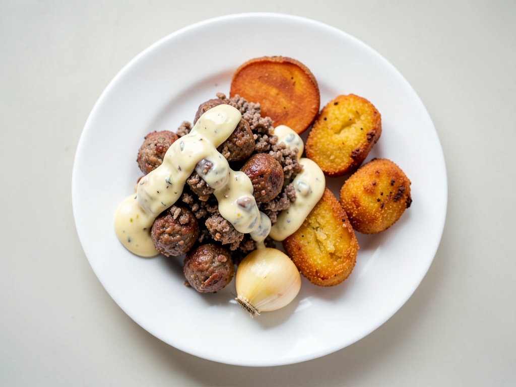 Sandwiches Bánh-Mi avec boulettes de viande, mayo au gingembre & frites de patates douces