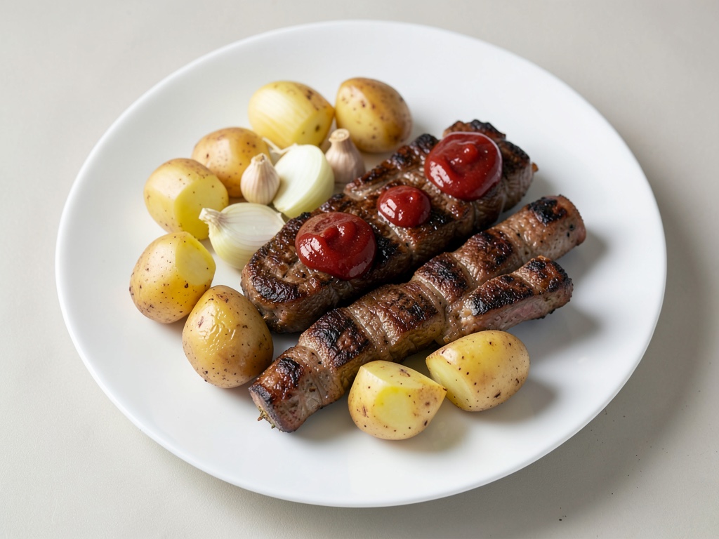 Spiedini con bistecca, patate e porro
