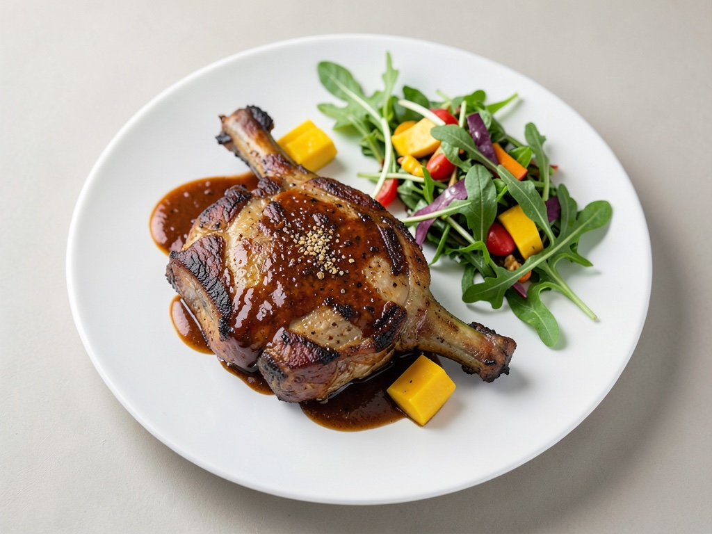 Cosce di pollo BBQ croccanti con fresca insalata di mango e rucola