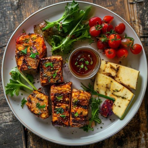 Tofu alla griglia con dip BBQ e verdure