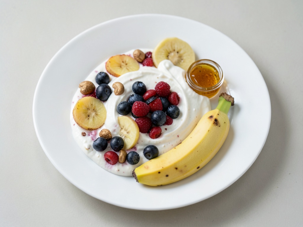 Yogur de bayas con plátanos y anacardos
