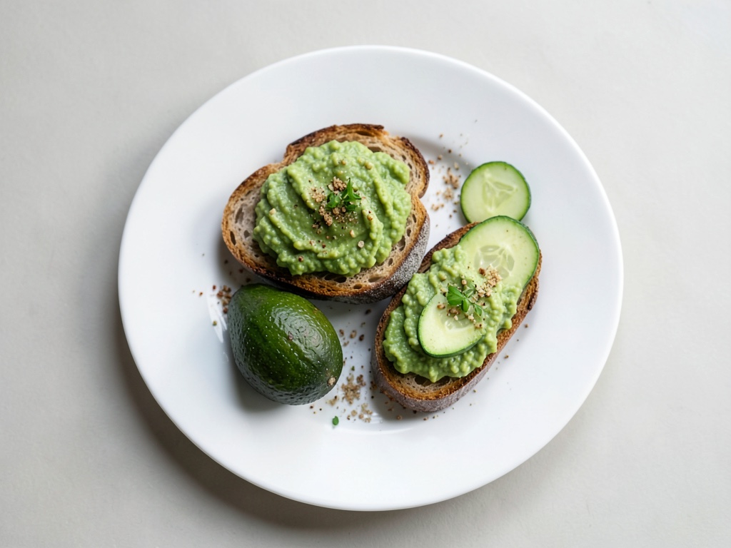 Sándwiches abiertos con guacamole fresco y pepino