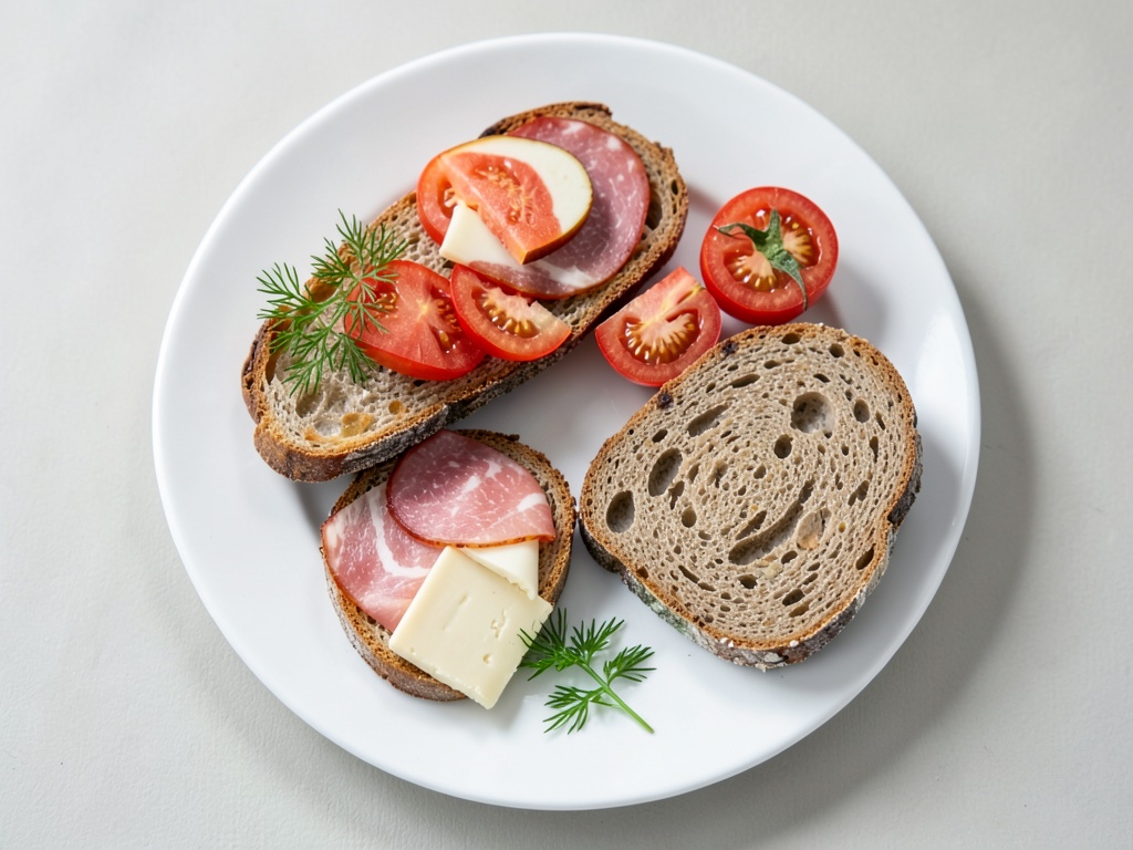 Sándwiches abiertos con jamón, queso y tomate