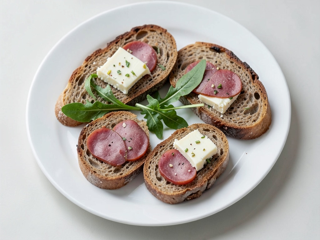 Tostadas con queso de cabra fresco y jamón serrano