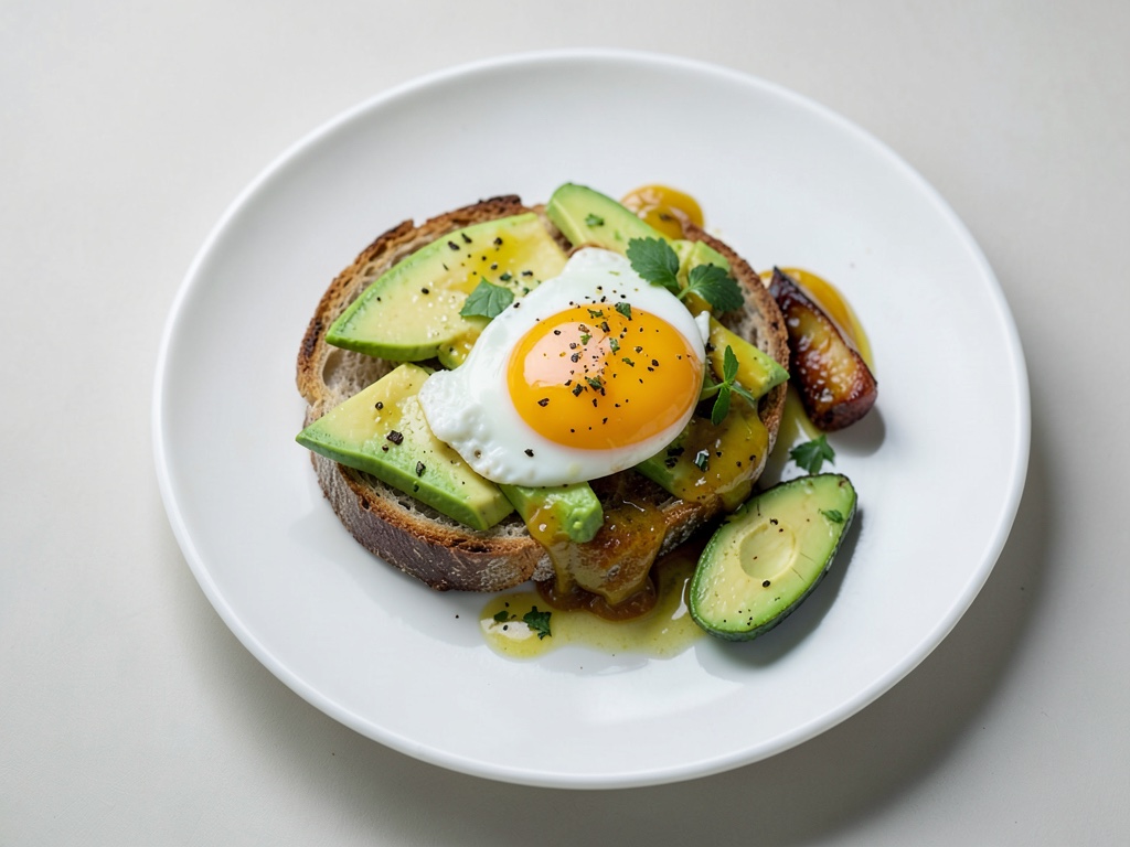 Pan tostado con huevo frito y aguacate