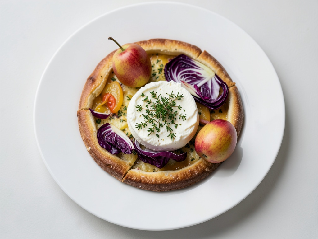 Torta fiammata dolce-erba con radicchio, pera e camembert