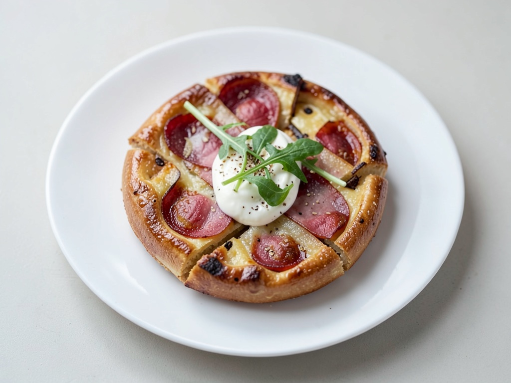 Torta fritta croccante alla fiamma con prosciutto e rucola