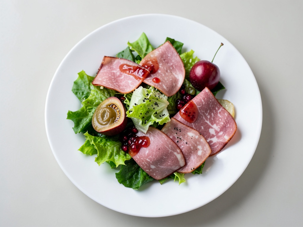 Salade verte à la mortadelle et vinaigrette à la grenade