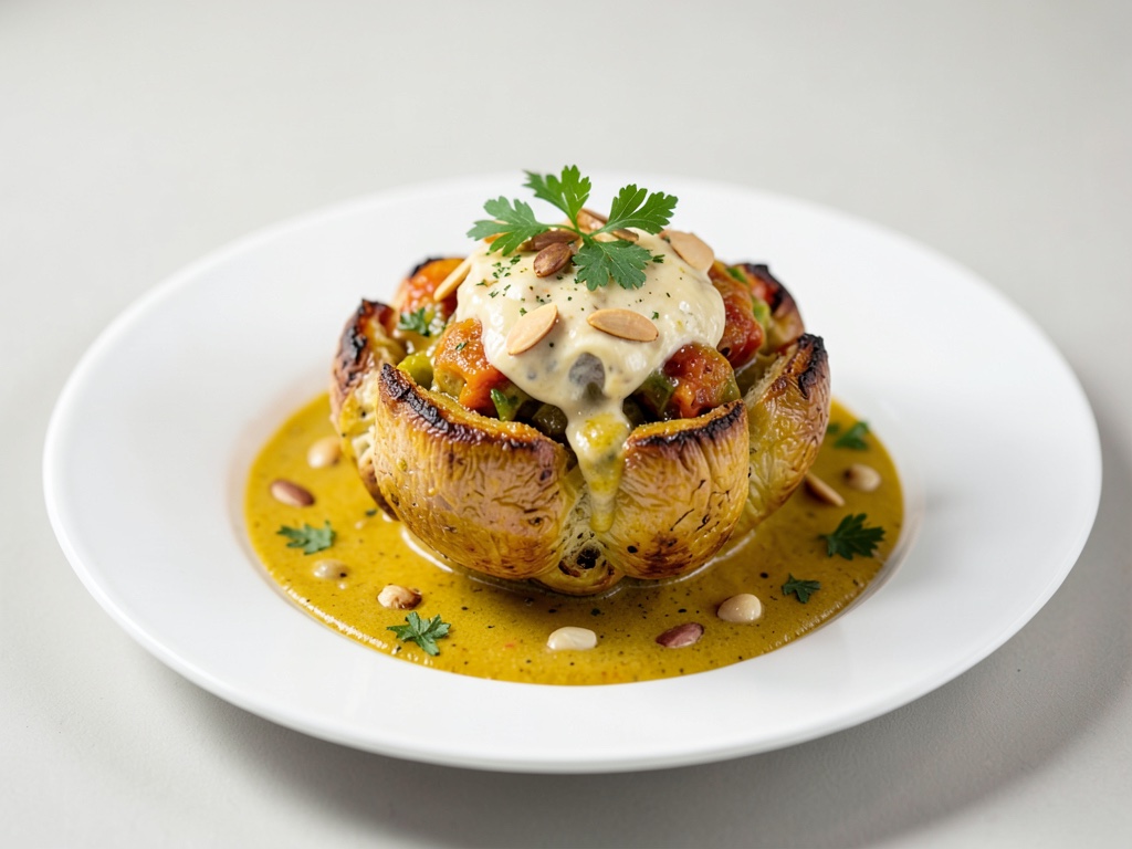 Cavolfiore ripieno in friggitrice ad aria con crema di mandele al curry