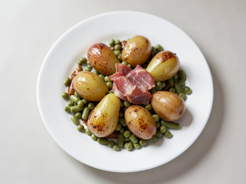 Fagioli con pere fritte e pancetta