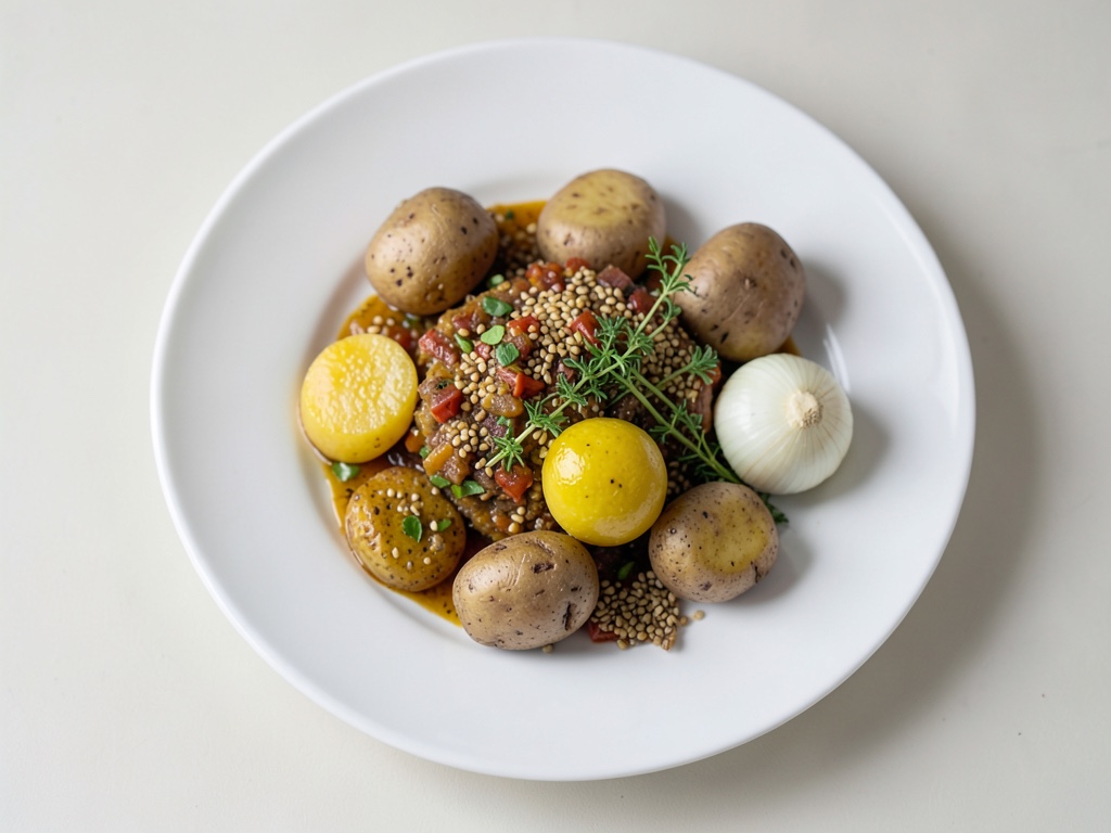 Verdure di fagioli all'indiana con patate arrosto al sesamo