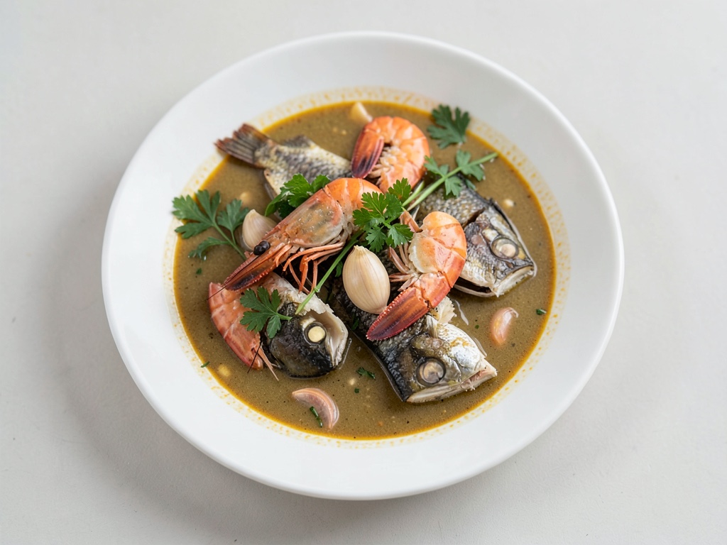 Sopa brasileña de pescado y coco con gambas