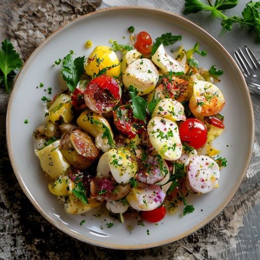 Pollo arrosto croccante con insalata di patate e valeriana cremosa