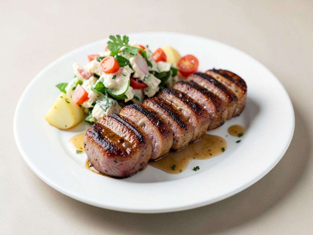 Gegrillte Bratwürste mit warmem Kartoffelsalat