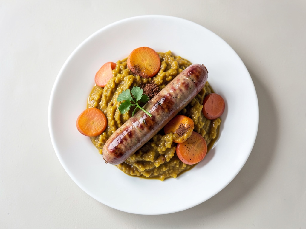 Saucisses grillées avec purée de potiron crémeuse et carottes glacées