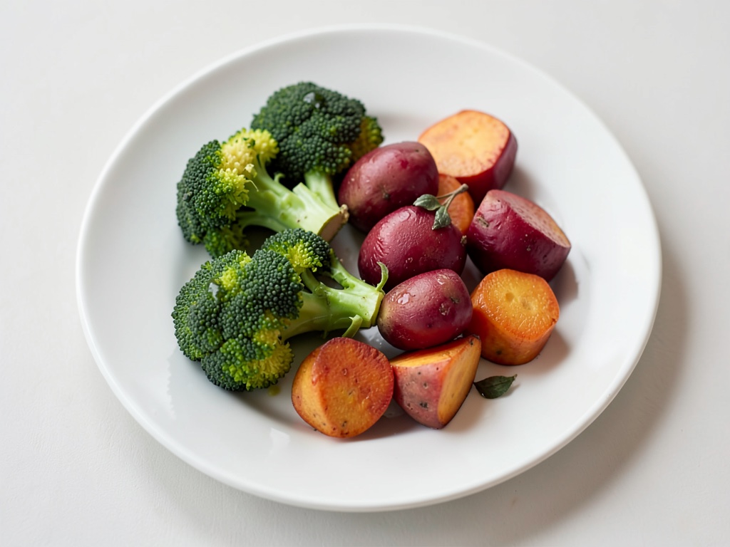 Patate dolci al forno con tartare di broccoli e melograno