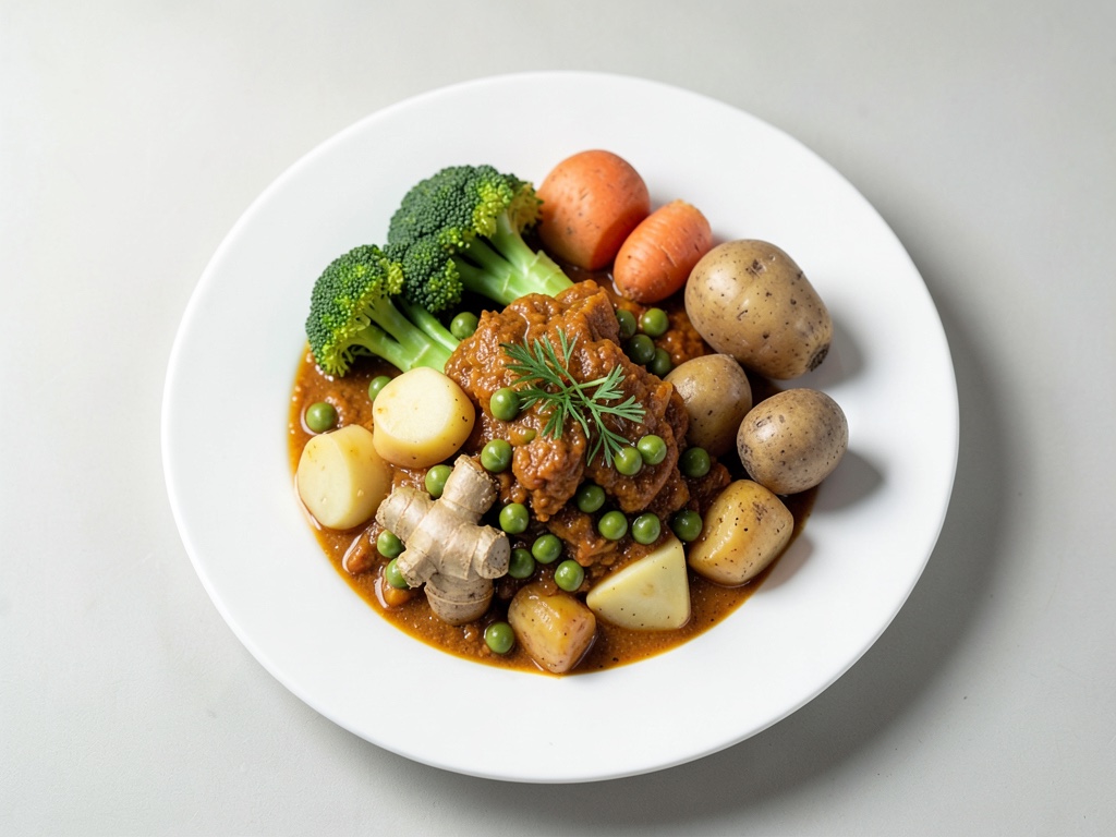 Curry crémeux au brocoli, gingembre, pommes de terre et haricots