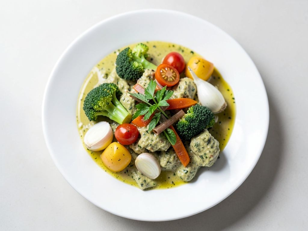 Sopa cremosa de brócoli con tiras de salmón