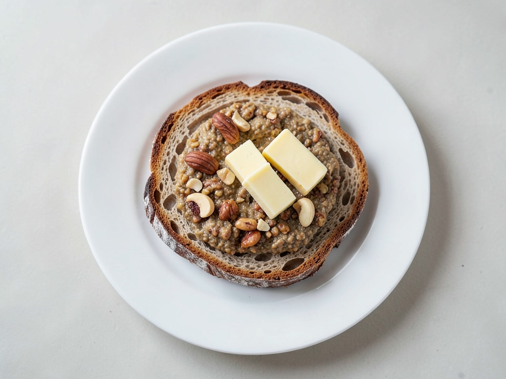 Pan con mantequilla y crema de nueces y nougat