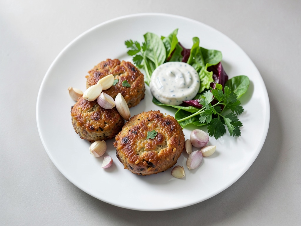 Croccanti palline di pane con insalata fresca e yogurt dip