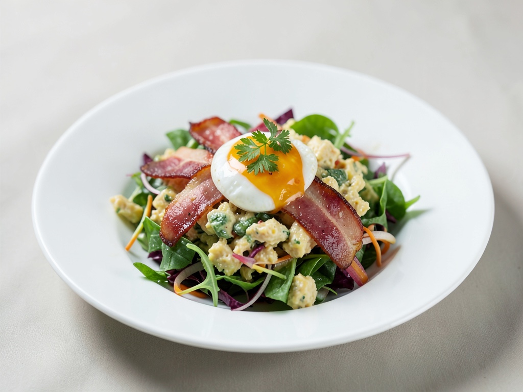 Insalata Caesar per brunch con bacon croccante e uovo