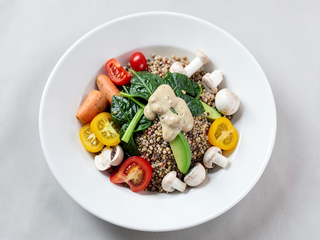 Buddha Bowl con quinoa, avocado e condimento all'arachide