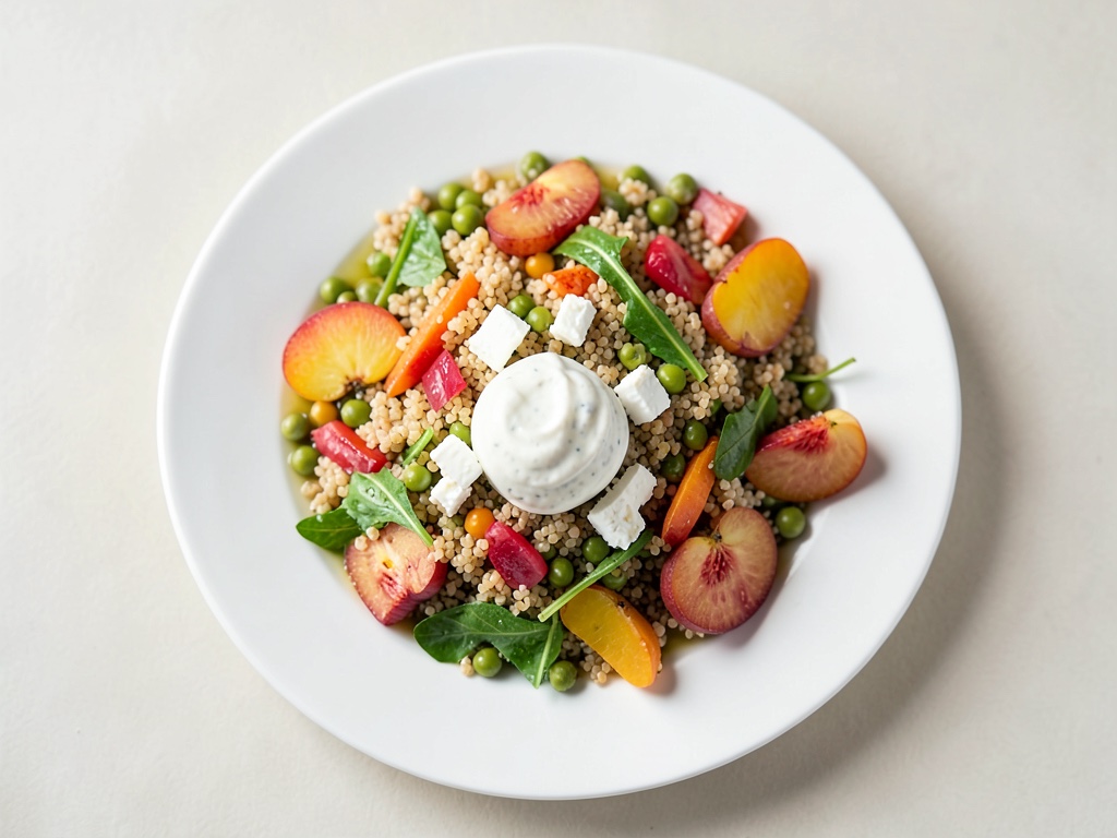 Insalata di bulgur con albicocche e dip di feta e menta