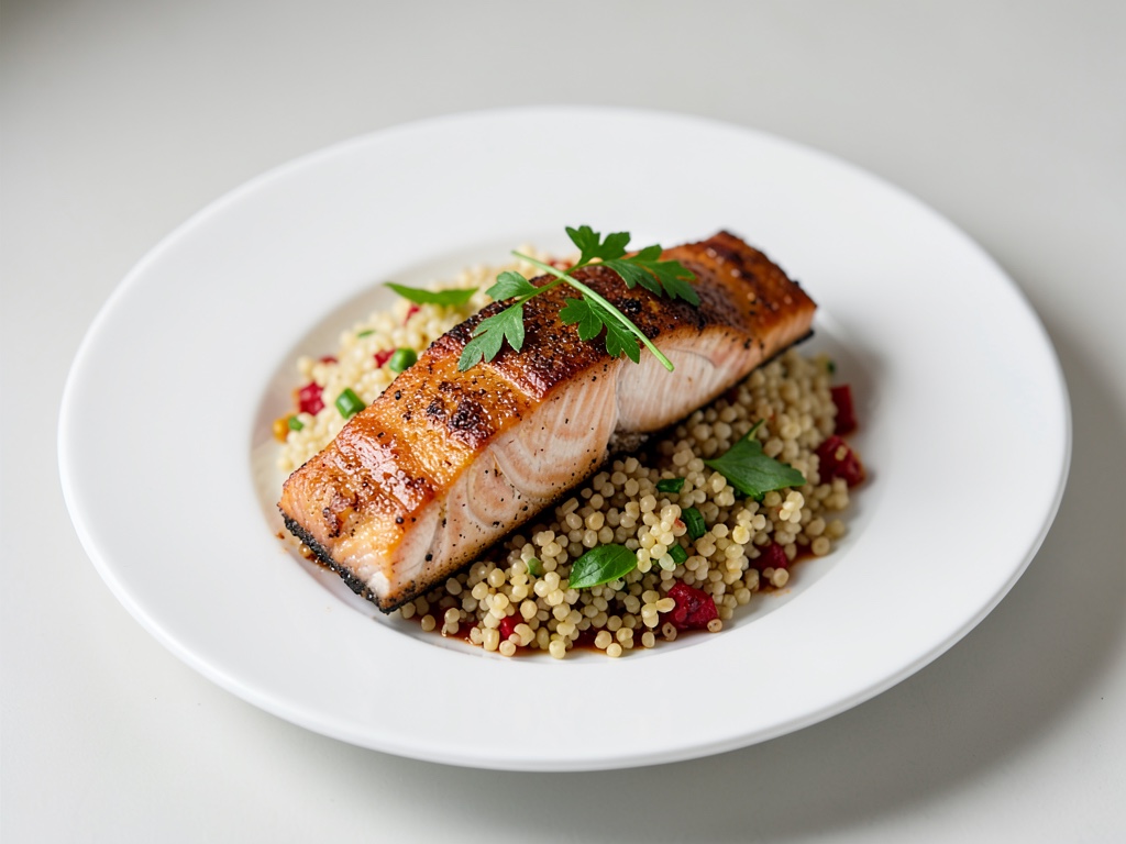 Salmone croccante su insalata di bulgur
