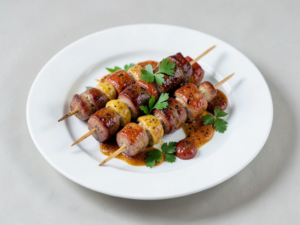 Brochettes de saucisses colorées