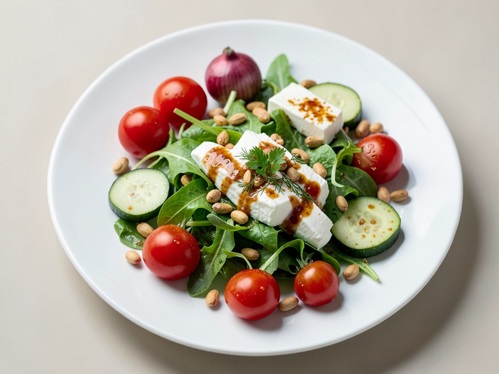 Insalata Caprese colorata con condimento alle erbe e pinoli