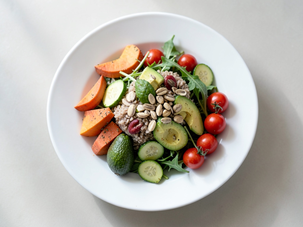 Buddha Bowl colorata con avocado e semi di girasole
